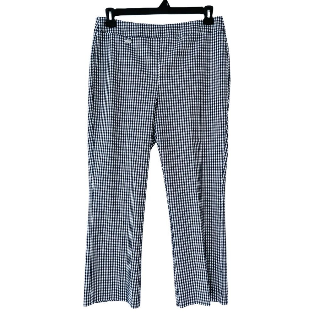 Premise Navy White Gingham Cropped Pants Size Large Pull On Stretch Coastal Prep - Picture 5 of 8